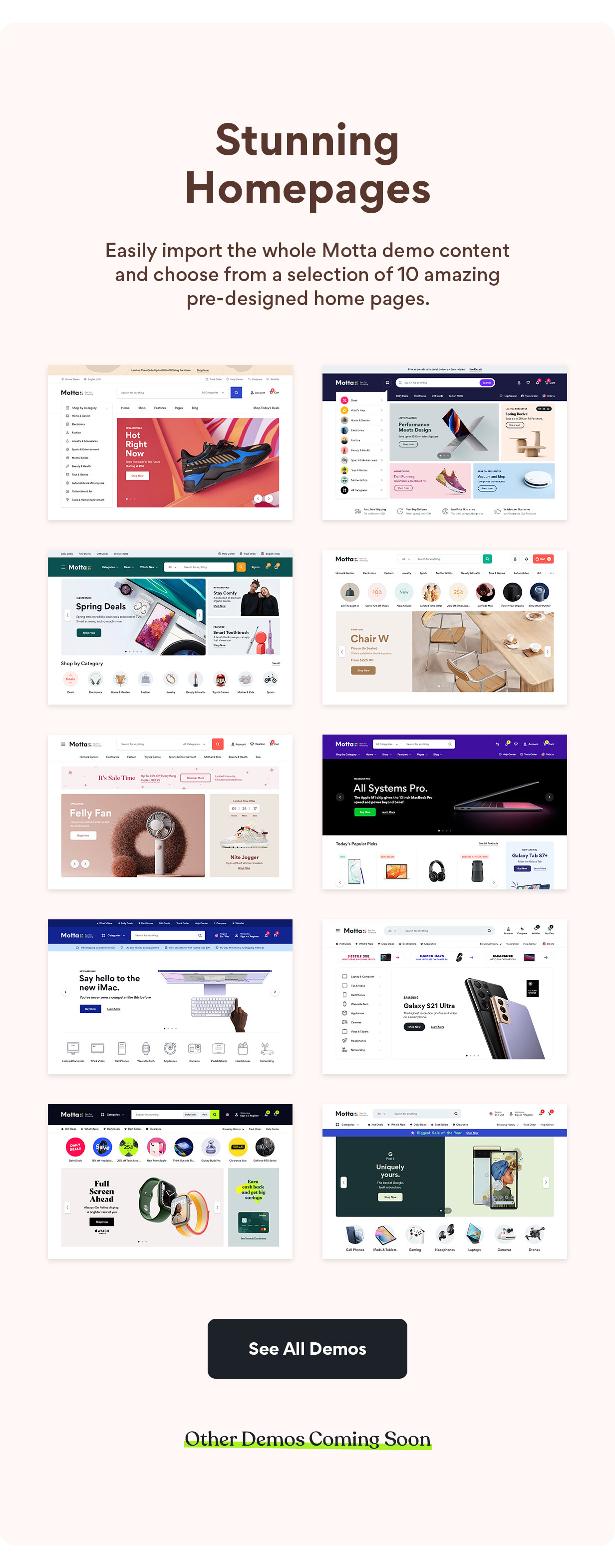Motta WooCommerce theme - Stunning home pages