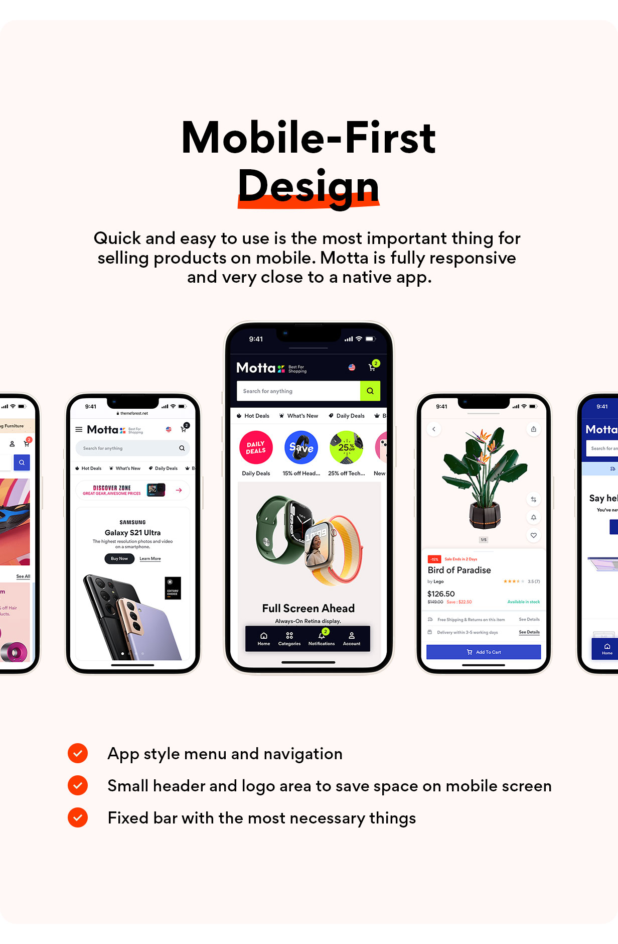 Motta WooCommerce theme - Mobile first design