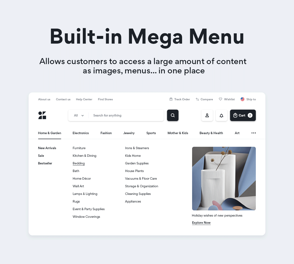 Motta WooCommerce theme - Built-in mega menu with the menu builder